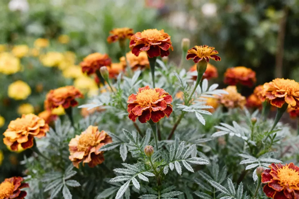 Fleurs orangées et jaunes éclatantes en pleine floraison dans le jardin Gaillarde